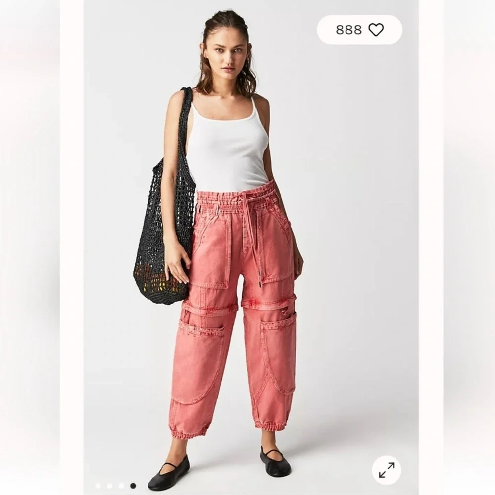 Free People Wind Drift Convertible Pants Utility Shorts Zipper Coral size L - Picture 2 of 9